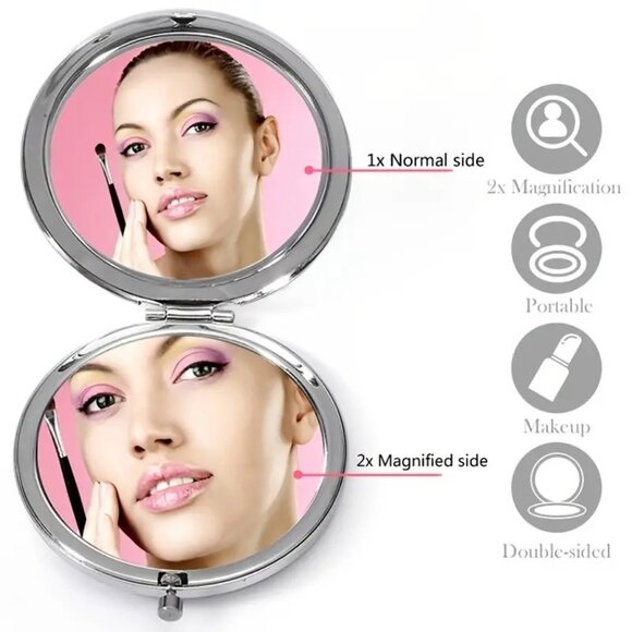 Glam Rhinestone Compact Makeup Mirror with 1x/2x Magnification & Chic Charms - Picture 3 of 8